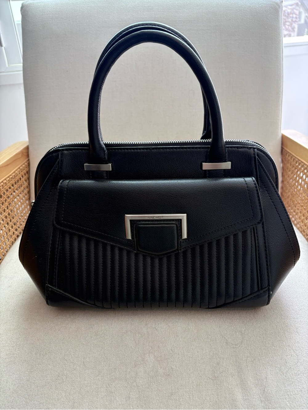Nine West Black Quilted-Panel Satchel Handbag